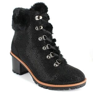 Nanette Lepore Anais Lace Up Sparkle Combat Hiking Boots with Faux Fur 8